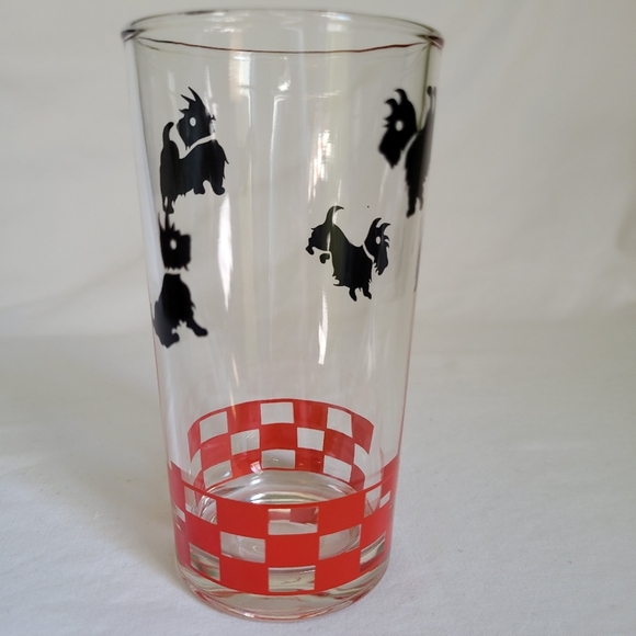 Hazel Atlas Vintage Scottie Terrier Dog and Red Check Juice Glass Approx 5x2.5" - Picture 3 of 7